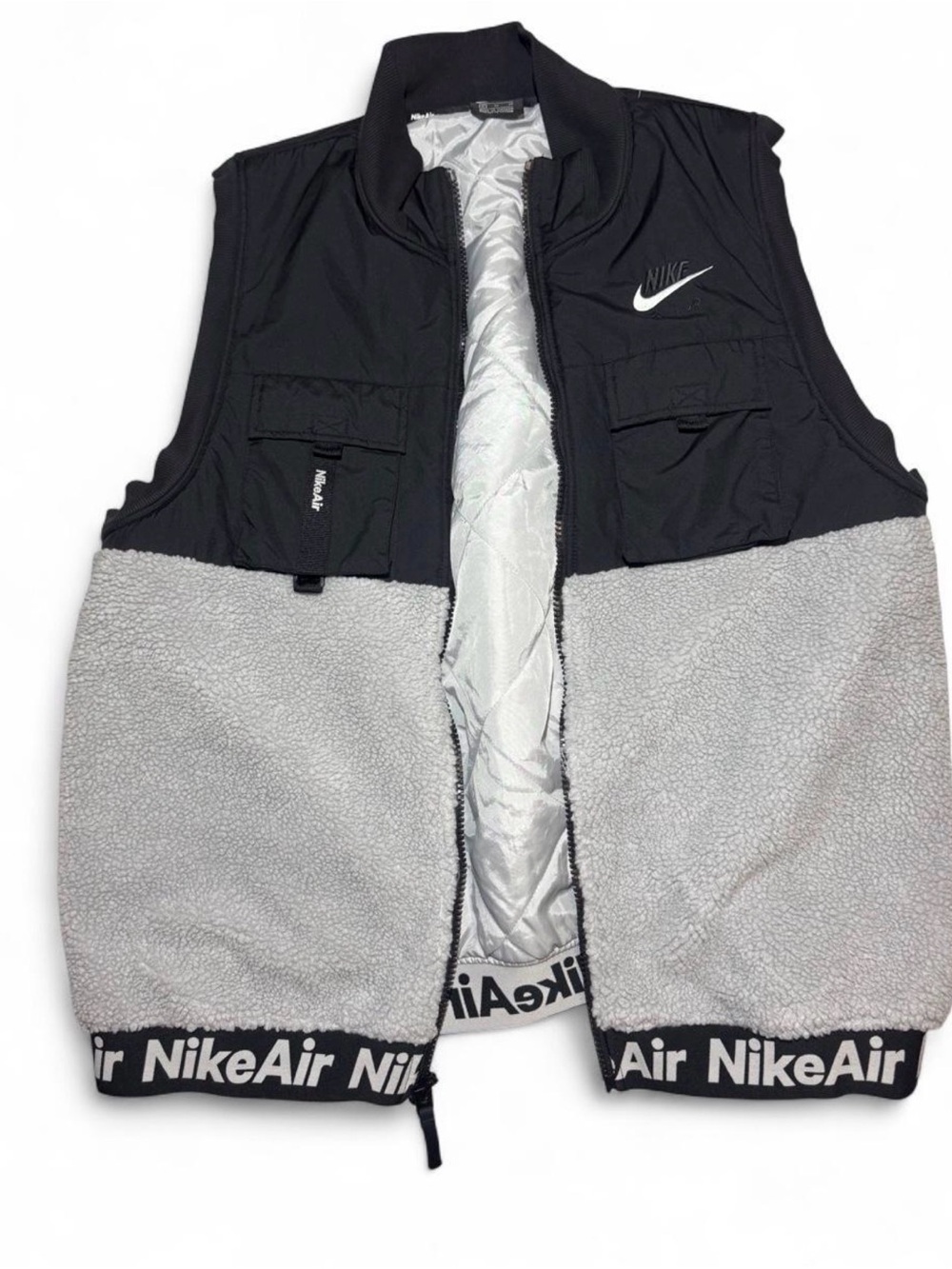 Men's Nike Air Fleece Sherpa Vest Black & Gray Color-Blocked Vest Size XL